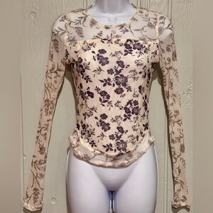 Free People Cream & Purple Floral Blouse